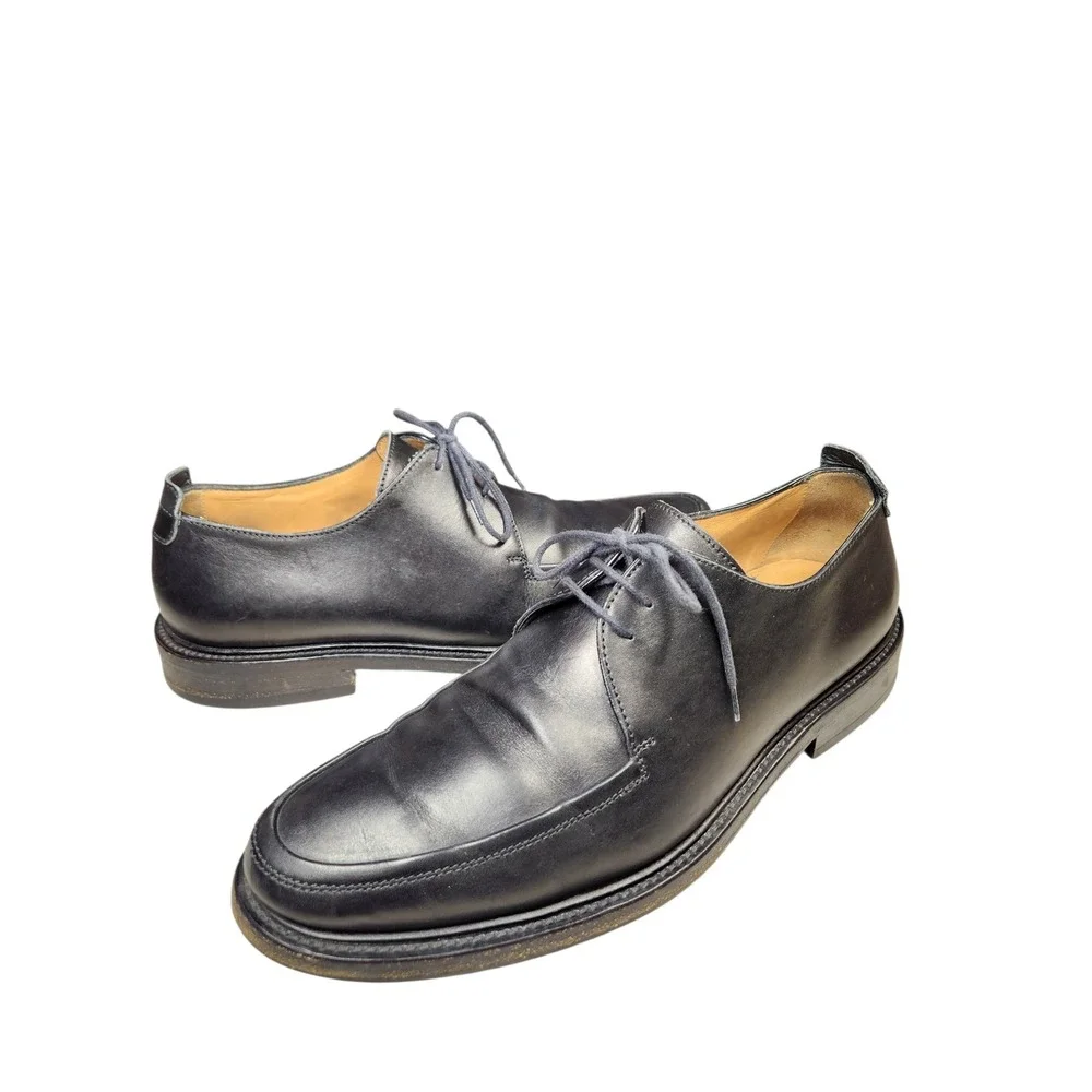 Bally Orbin Black Leather Apron Toe Derby Shoes Luxury Swiss Classic Oxfords 9